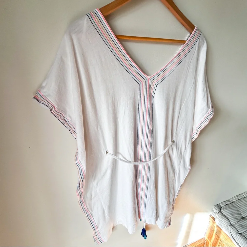 Boden Eloise Jersey Kaftan Tunic Beach Coverup Cotton Boho White Colorful Small - Picture 15 of 16